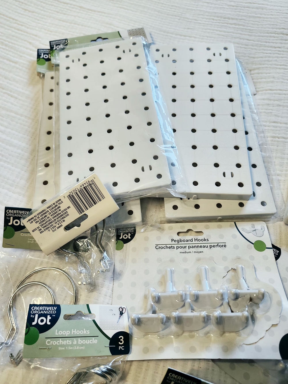White Pegboard Hooks & Panels - Multiple Pieces